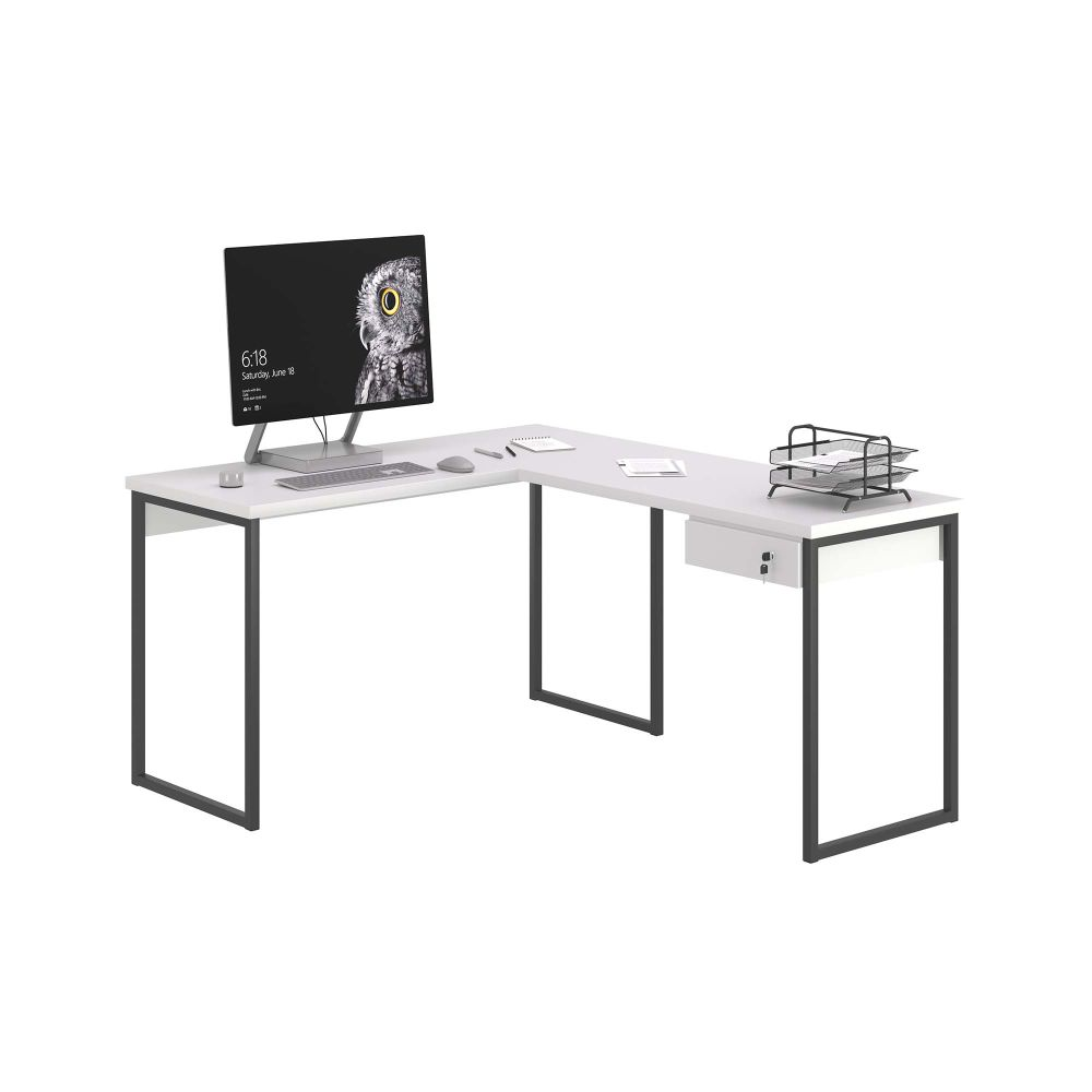 Escrivaninha em L 1 Gavetas Folix Branco Escrivaninha em L 1 Gavetas Folix Branco
