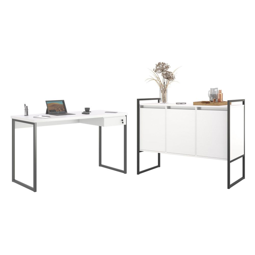 Escrivaninha e Buffet Titani Branco Escrivaninha e Buffet Titani Branco
