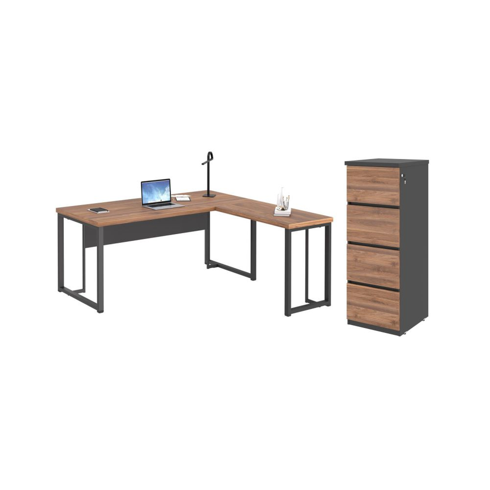 Arquivo 4 Gavetas e Mesa em L Alemanha Noce Preto Arquivo 4 Gavetas e Mesa em L Alemanha Noce Preto