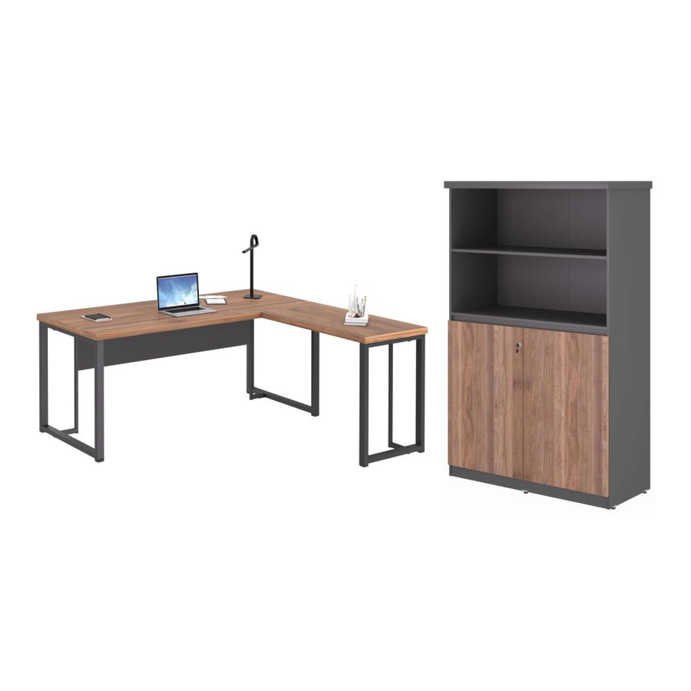 Conjunto Armario e Mesa em L Anguila Noce Preto Conjunto Armario e Mesa em L Anguila Noce Preto