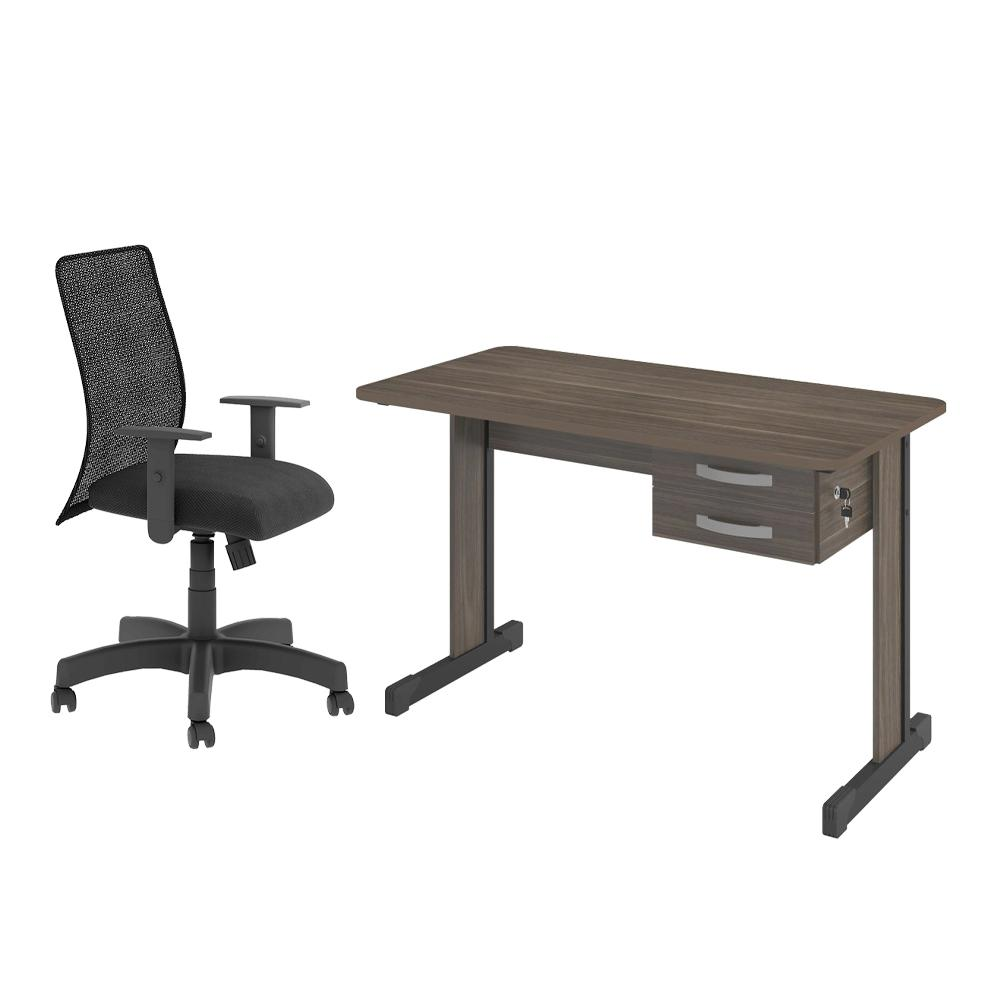 Jogo Cadeira Inclinável e Mesa Com Gaveteiro Affara Preto Jogo Cadeira Inclinável e Mesa Com Gaveteiro Affara Preto