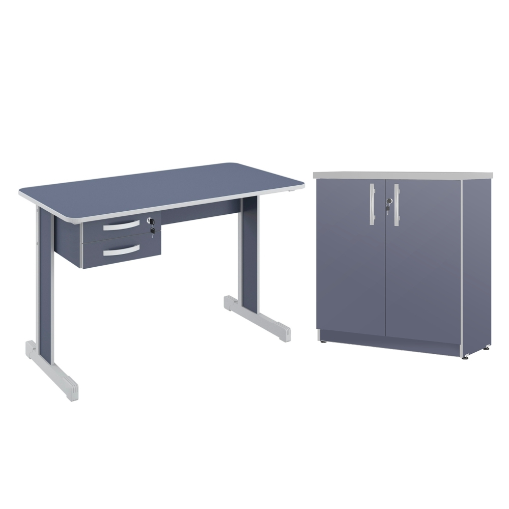 Conjunto Escritório Atlanta Mesa com Armário Azul Conjunto Escritório Atlanta Mesa com Armário Azul