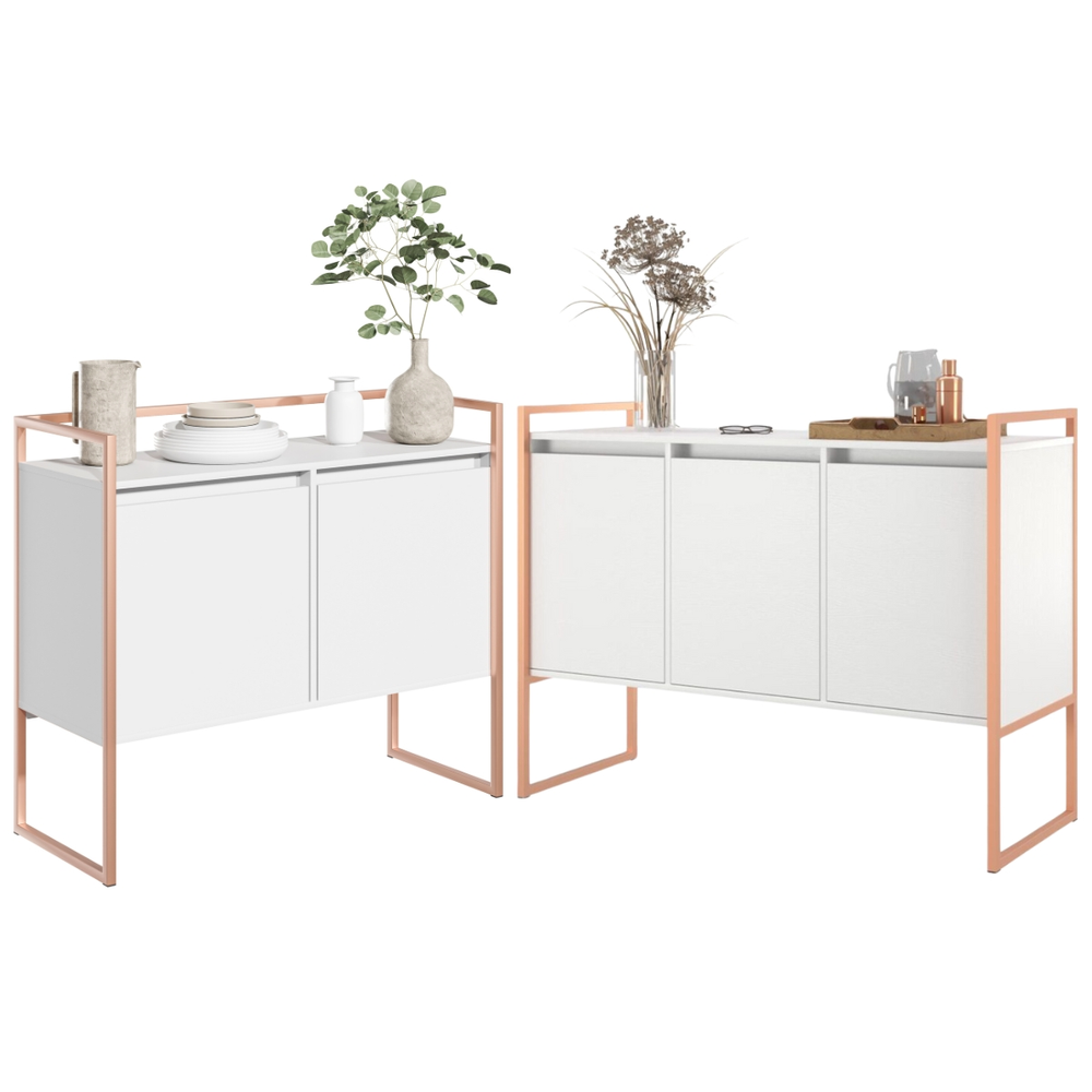 Conjunto Buffet Industrial 2 e 3 portas Branco Cobre