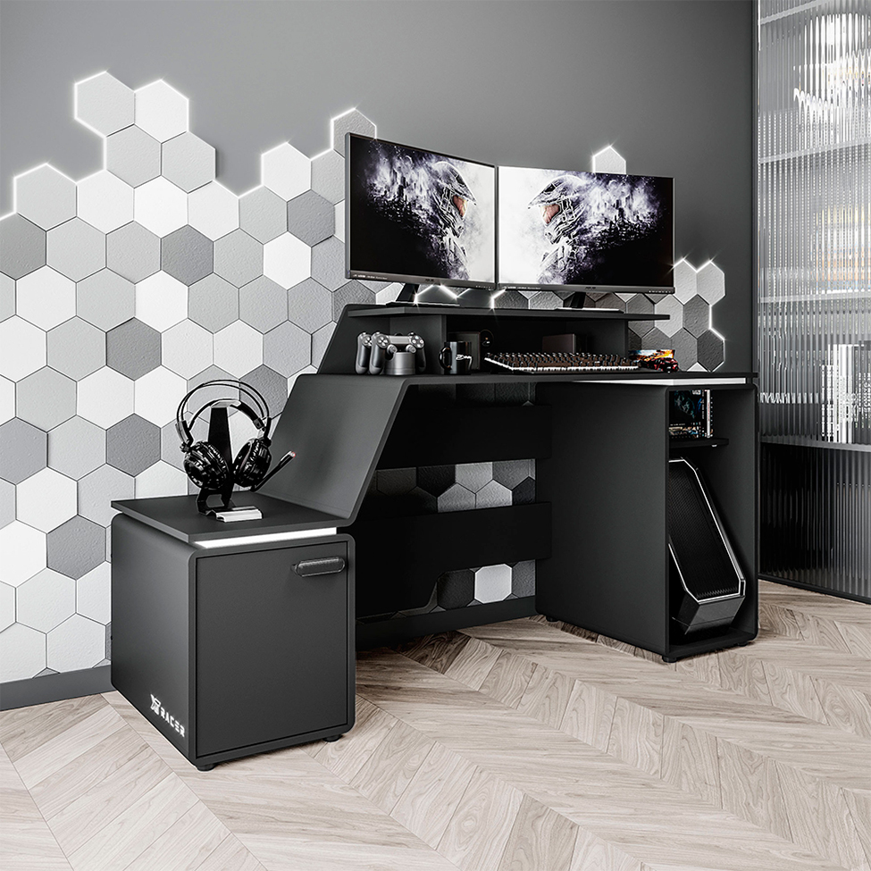 Mesa Gamer XT Racer Space Two 1 PT Preta e Branca Mesa Gamer XT Racer Space Two 1 PT Preta e Branca