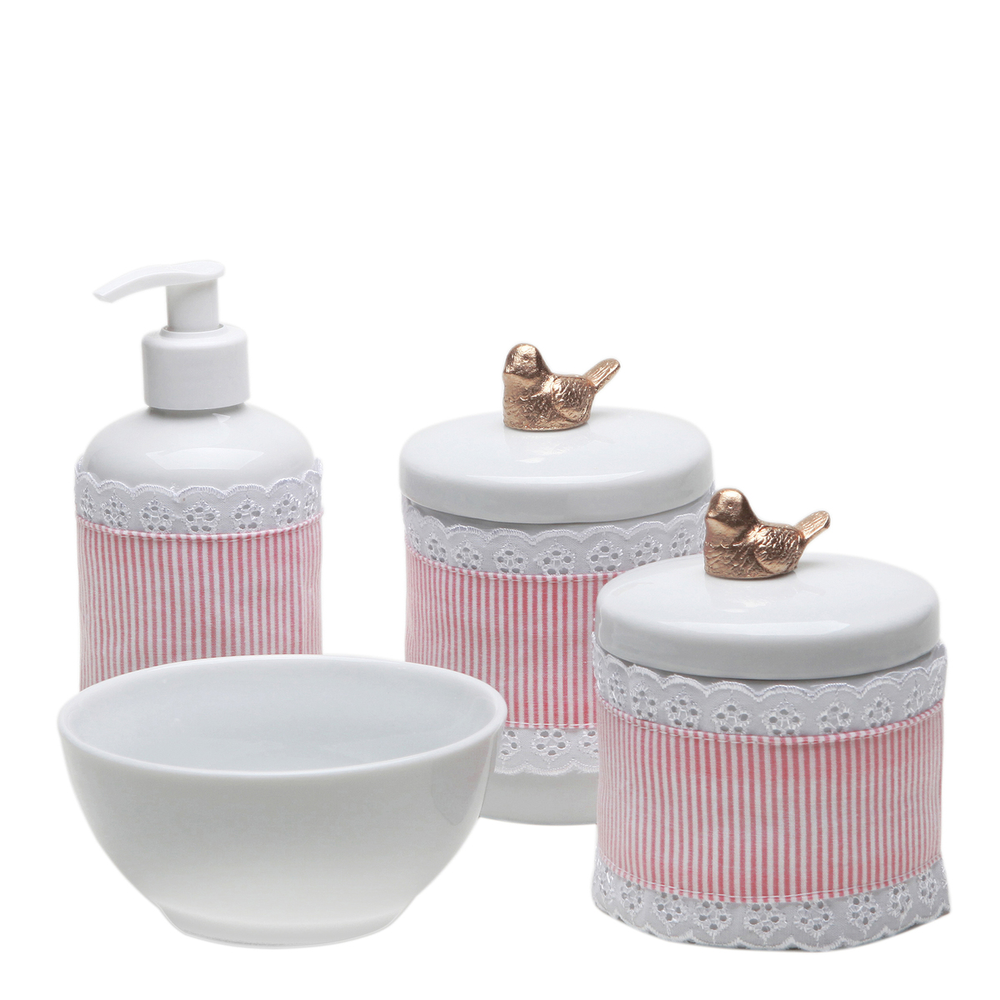 Potes, Molhadeira e Porta Álcool-Gel Com Capa Passarinho Dourado Quarto Bebê Infantil Menina Potes, Molhadeira e Porta Álcool-Gel Com Capa Passarinho Dourado Quarto Bebê Infantil Menina