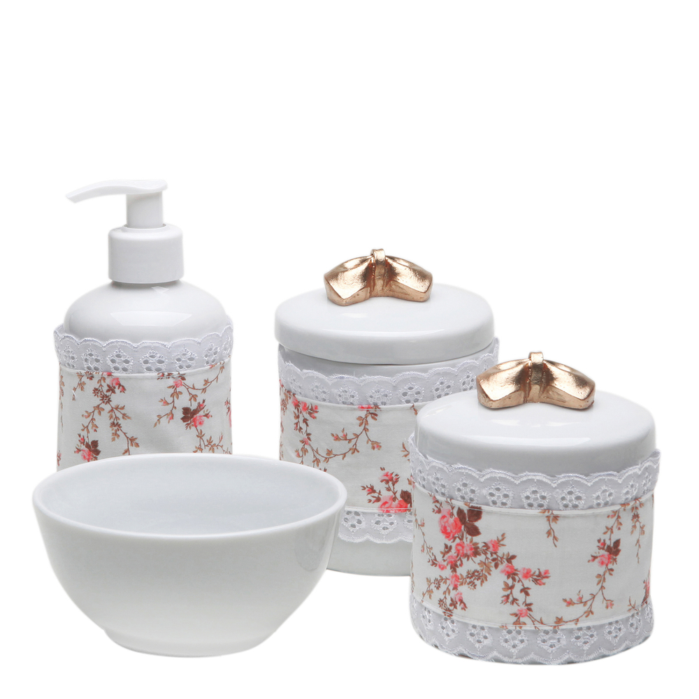 Potes, Molhadeira e Porta Álcool-Gel Com Capa Lacinho Dourado Quarto Bebê Infantil Menina Potes, Molhadeira e Porta Álcool-Gel Com Capa Lacinho Dourado Quarto Bebê Infantil Menina