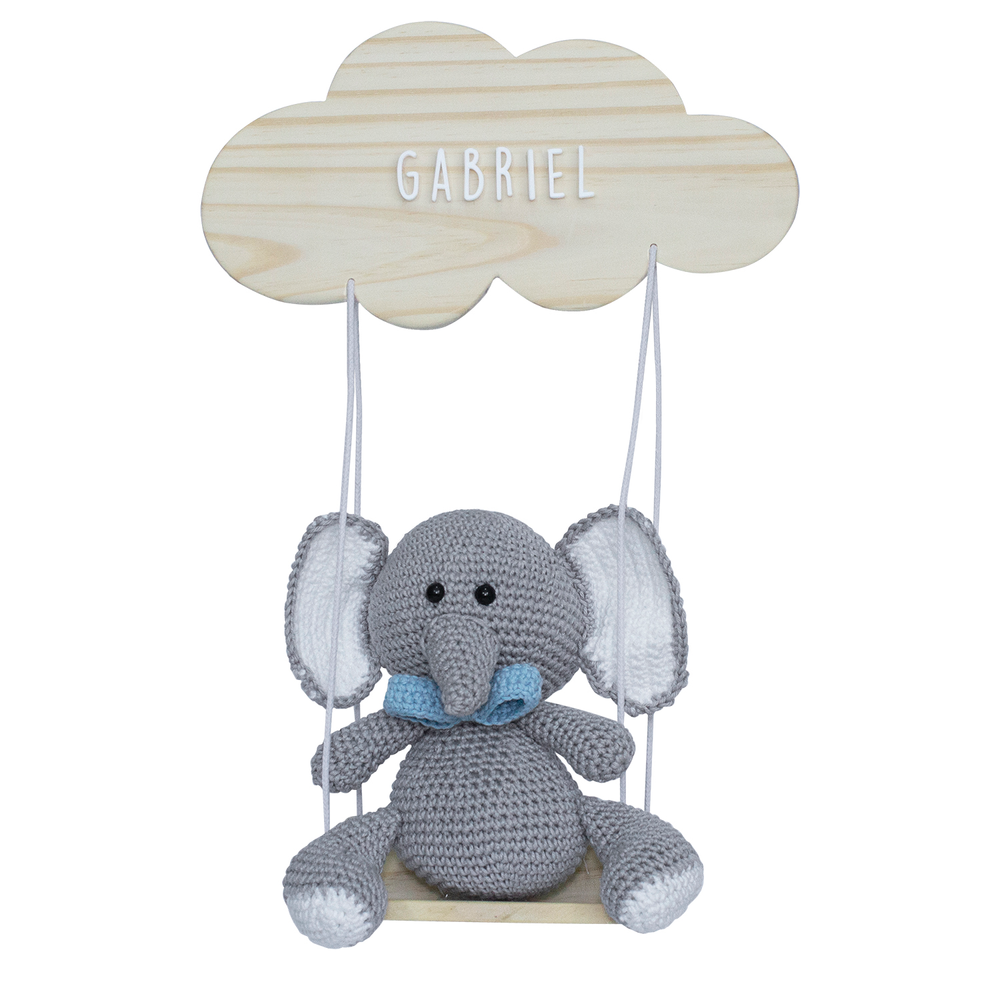 Porta Maternidade Nuvem Balança com Elefante de Gravata Azul Quarto Bebê Infantil Menino Porta Maternidade Nuvem Balança com Elefante de Gravata Azul Quarto Bebê Infantil Menino