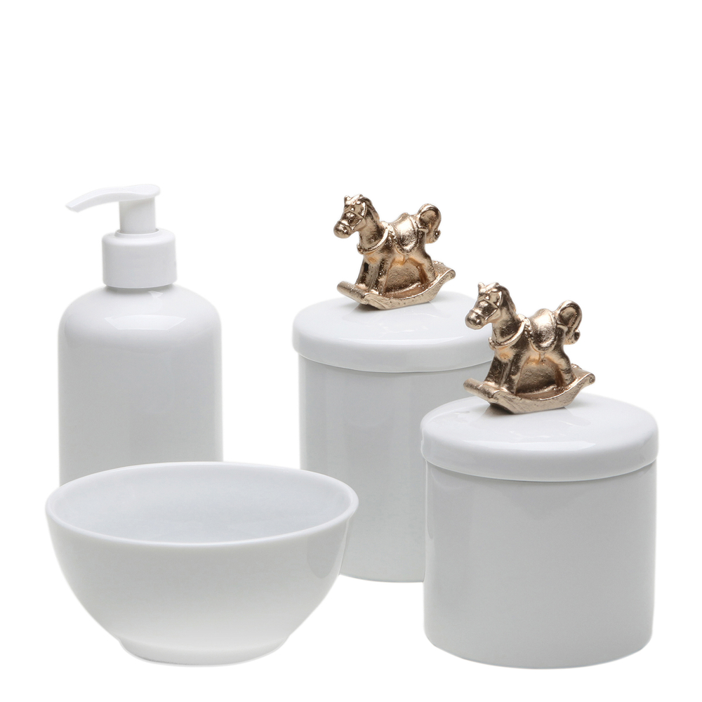 Potes, Molhadeira e Porta Álcool-Gel Cavalinho Dourado Quarto Bebê Infantil Potes, Molhadeira e Porta Álcool-Gel Cavalinho Dourado Quarto Bebê Infantil