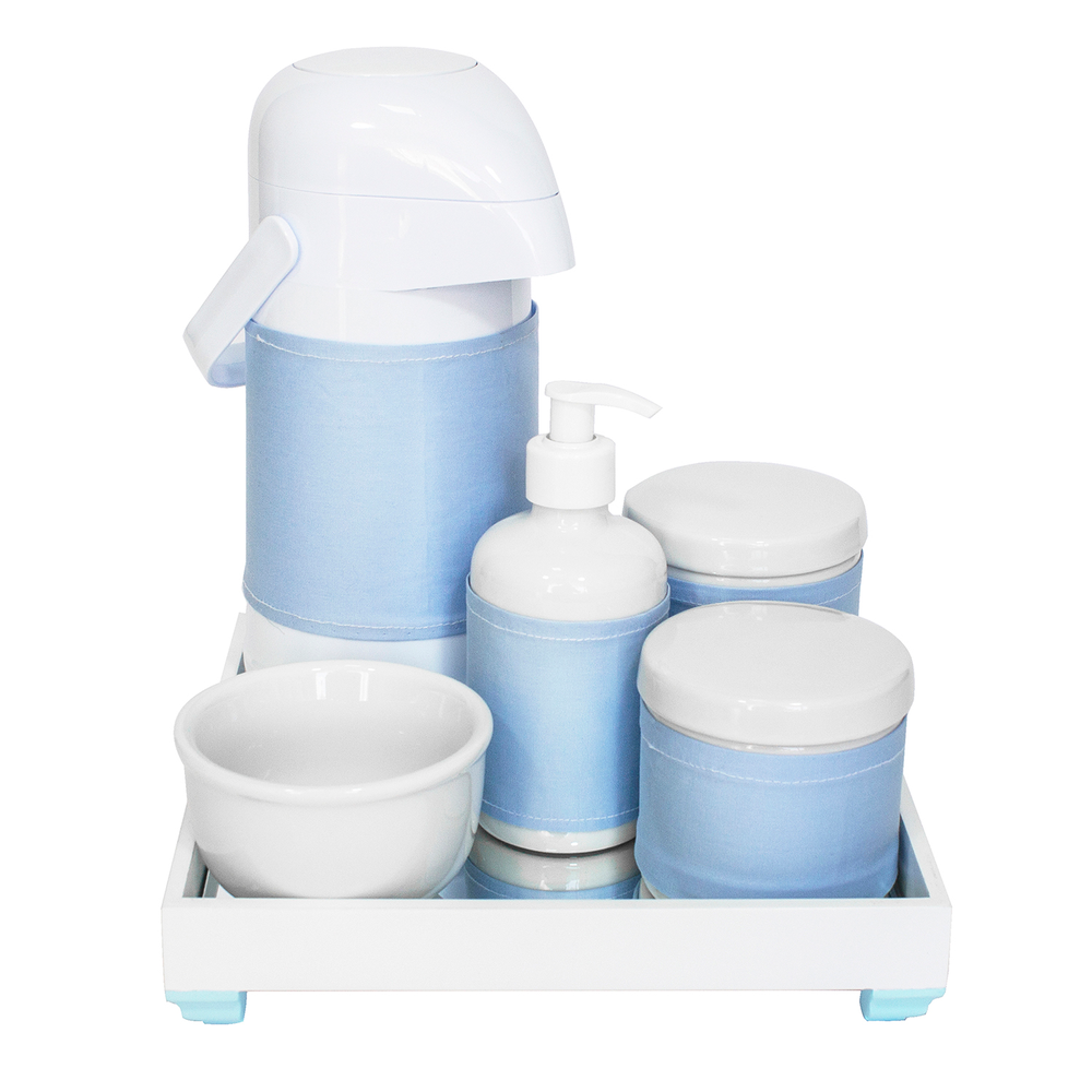 Kit Higiene Espelho Completo Porcelanas, Garrafa e Capa Azul Quarto Bebê Menino Kit Higiene Espelho Completo Porcelanas, Garrafa e Capa Azul Quarto Bebê Menino
