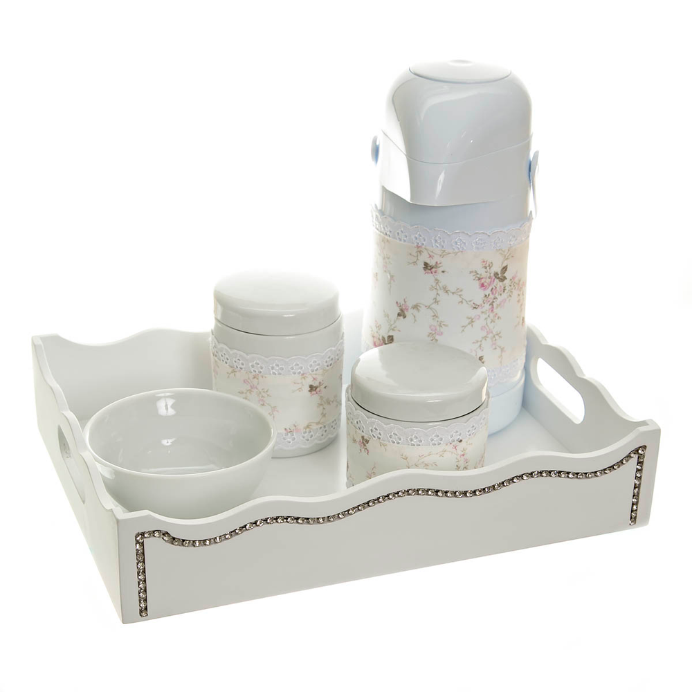 Kit Higiene Com Porcelanas E Capa Fantasia Strass Quarto Bebê Kit Higiene Com Porcelanas E Capa Fantasia Strass Quarto Bebê