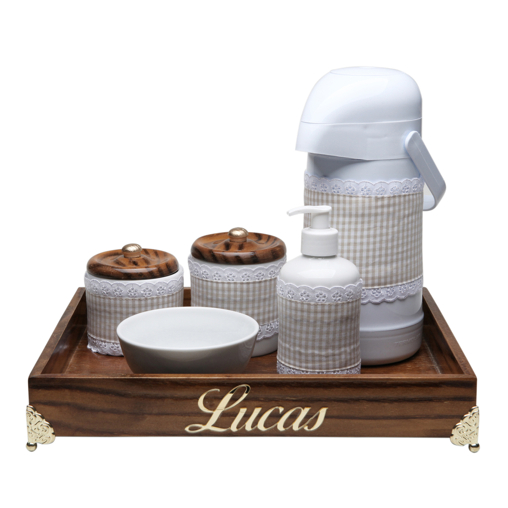 Kit Higiene Provençal Dourado Com Nome Bege Quarto Bebê Infantil Menino Kit Higiene Provençal Dourado Com Nome Bege Quarto Bebê Infantil Menino