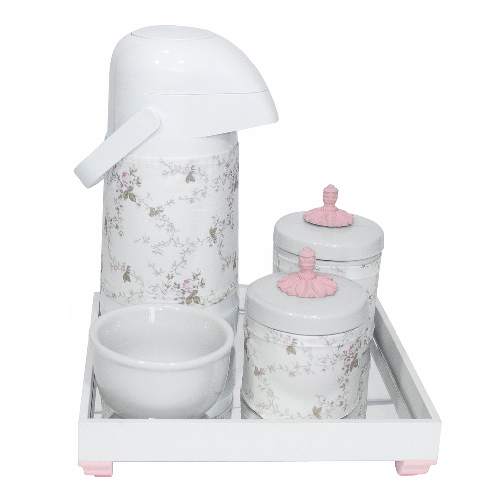 Kit Higiene Espelho Potes, Garrafa, Molhadeira e Capa Provençal Rosa Quarto Bebê Menina Kit Higiene Espelho Potes, Garrafa, Molhadeira e Capa Provençal Rosa Quarto Bebê Menina