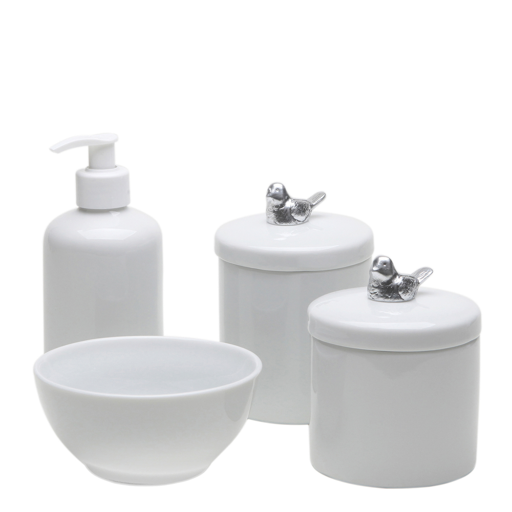 Potes, Molhadeira e Porta Álcool-Gel Passarinho Prata Quarto Bebê Infantil Unissex Potes, Molhadeira e Porta Álcool-Gel Passarinho Prata Quarto Bebê Infantil Unissex