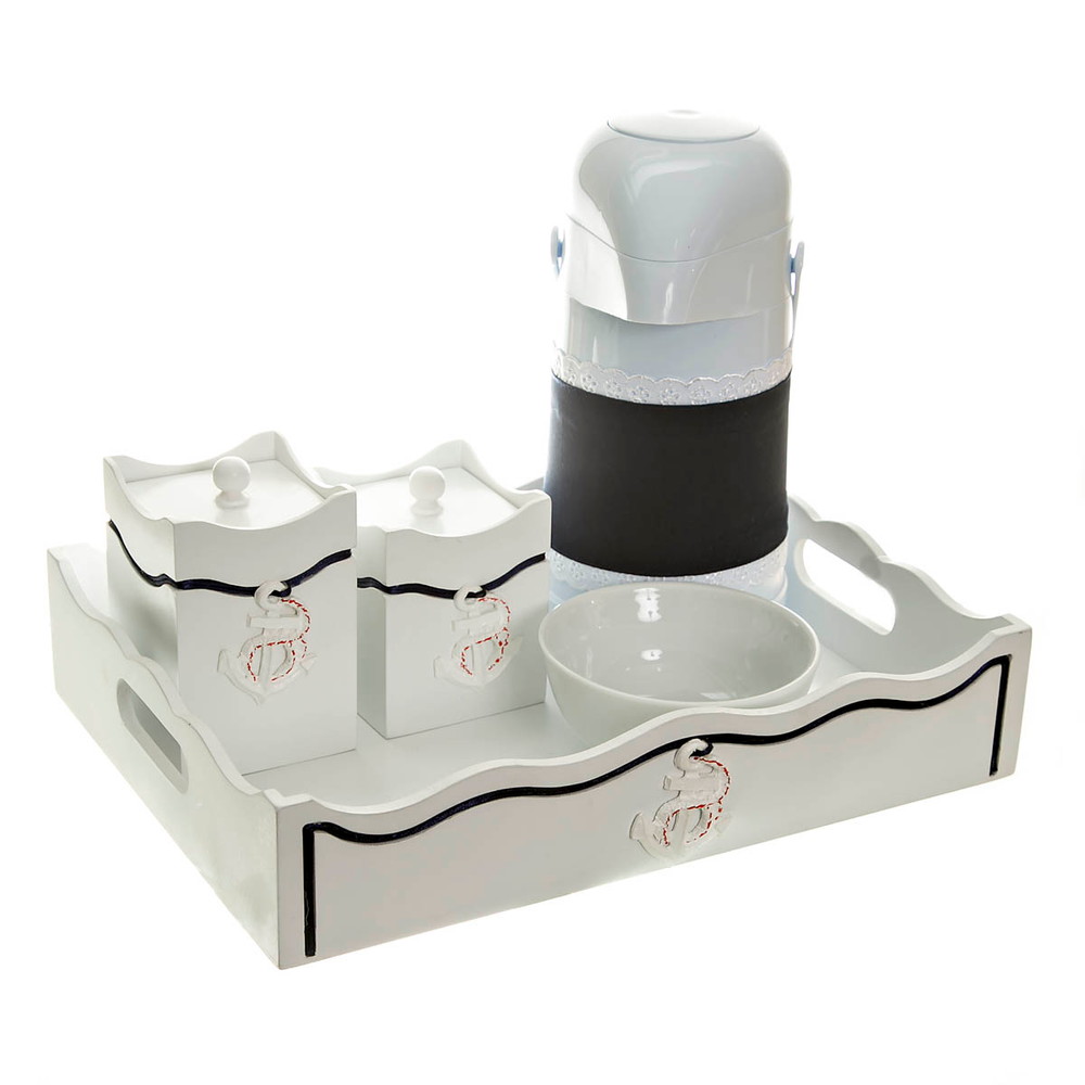 Kit Higiene Com Capa Fantasia Marinho Âncoras Quarto Bebê Kit Higiene Com Capa Fantasia Marinho Âncoras Quarto Bebê