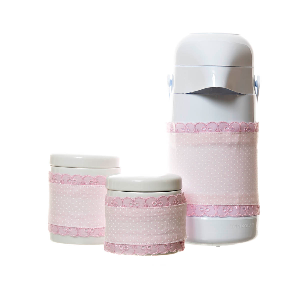 Potes E Garrafa Com Capa Rosa Quarto Bebê (Conj. 3 Peças) Potes E Garrafa Com Capa Rosa Quarto Bebê (Conj. 3 Peças)