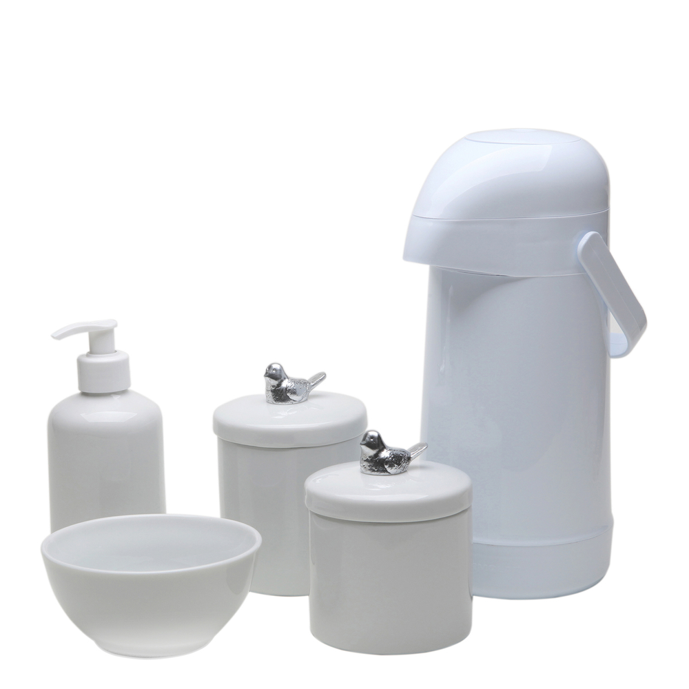 Potes, Garrafa, Molhadeira e Porta Álcool-Gel Passarinho Prata Quarto Bebê Infantil Menina Menino Potes, Garrafa, Molhadeira e Porta Álcool-Gel Passarinho Prata Quarto Bebê Infantil Menina Menino