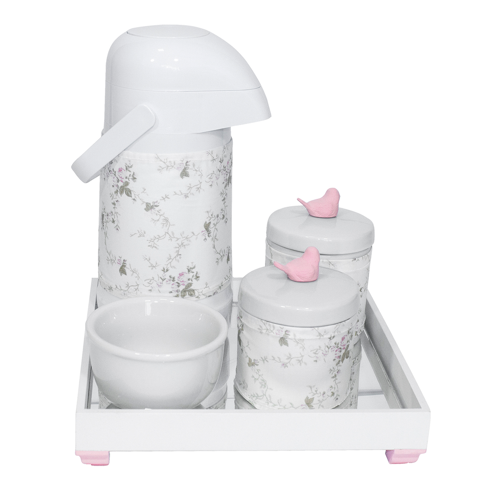 Kit Higiene Espelho Potes, Garrafa, Molhadeira e Capa Passarinho Rosa Quarto Bebê Menina Kit Higiene Espelho Potes, Garrafa, Molhadeira e Capa Passarinho Rosa Quarto Bebê Menina