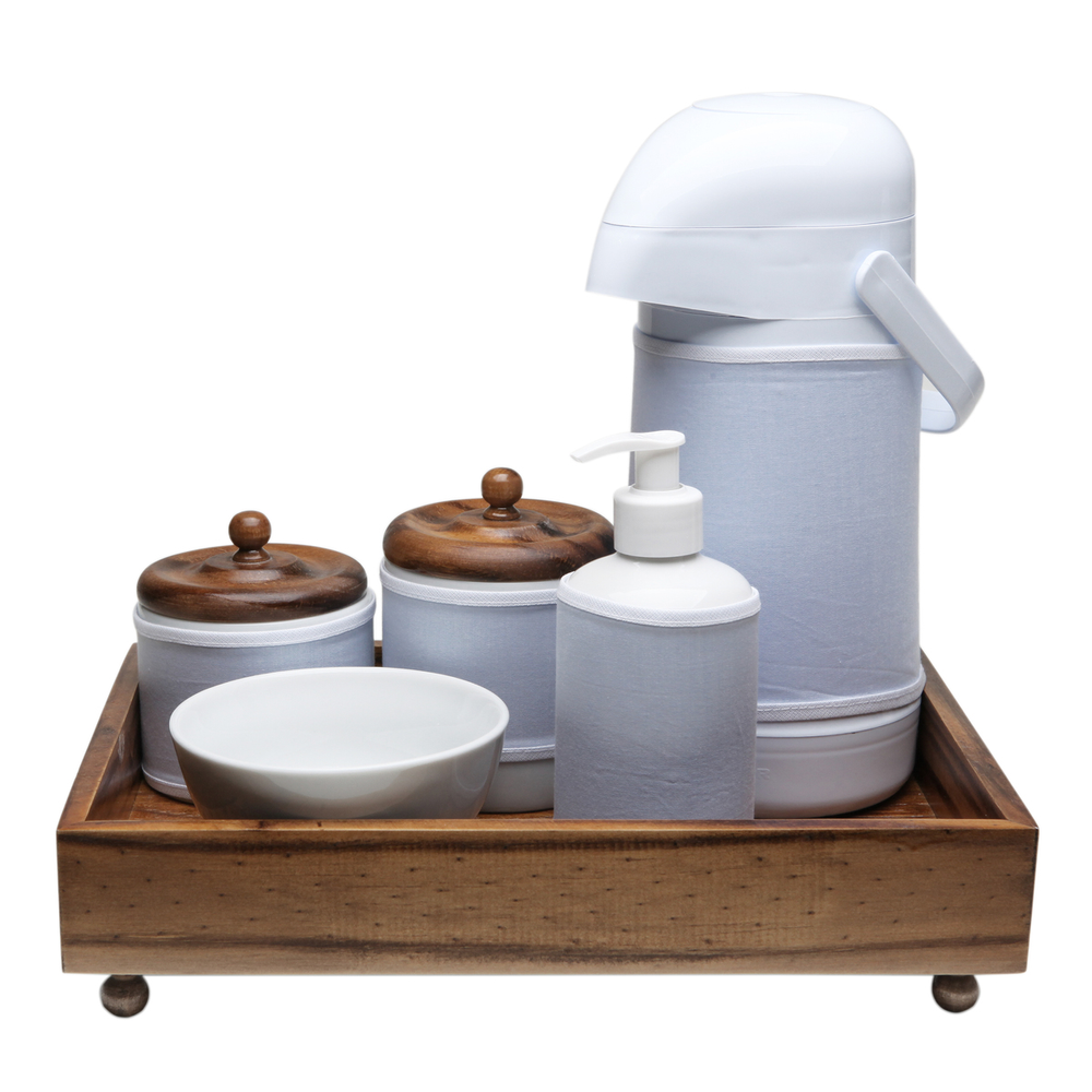 Kit Higiene Madeira Clássico Azul Quarto Bebê Infantil Menino Kit Higiene Madeira Clássico Azul Quarto Bebê Infantil Menino