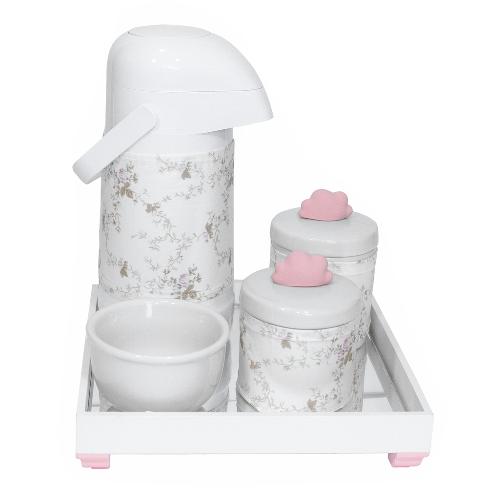 Kit Higiene Espelho Potes, Garrafa, Molhadeira e Capa Nuvem Rosa Quarto Bebê Menina Kit Higiene Espelho Potes, Garrafa, Molhadeira e Capa Nuvem Rosa Quarto Bebê Menina