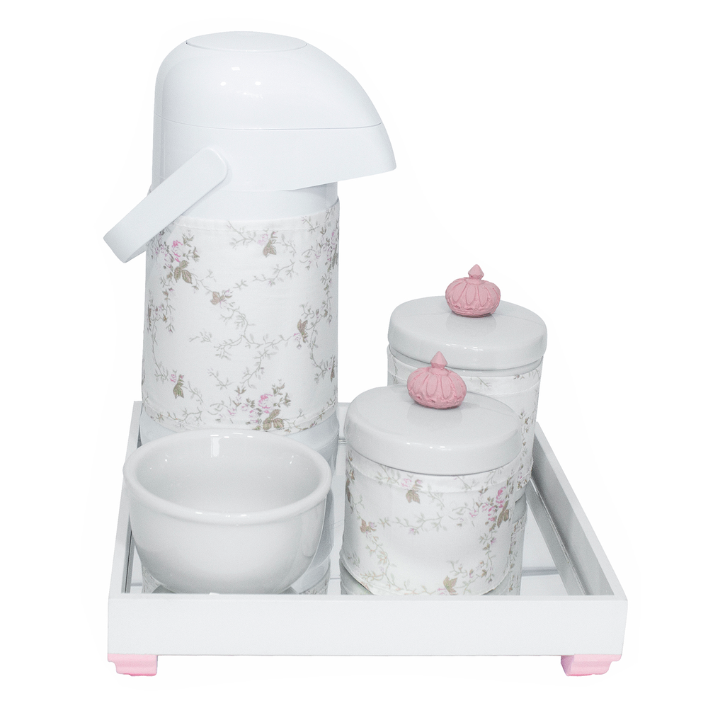 Kit Higiene Espelho Potes, Garrafa, Molhadeira e Capa Coroa Rosa Quarto Bebê Menina Kit Higiene Espelho Potes, Garrafa, Molhadeira e Capa Coroa Rosa Quarto Bebê Menina