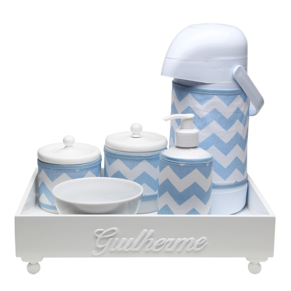 Kit Higiene Candy Com Nome Azul Chevron Quarto Bebê Infantil Menino Kit Higiene Candy Com Nome Azul Chevron Quarto Bebê Infantil Menino