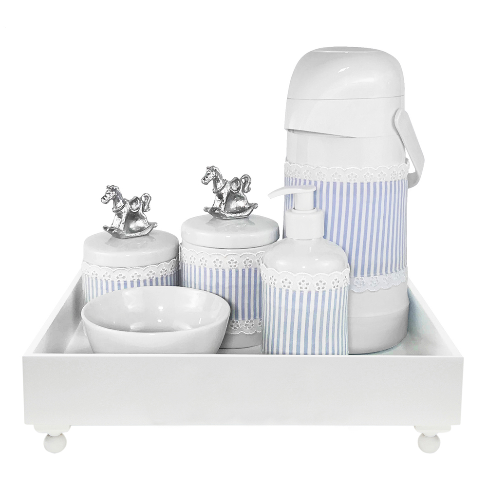 Kit Higiene Blanc Cavalinho Prata e Capa Quarto Bebê Infantil Menino Kit Higiene Blanc Cavalinho Prata e Capa Quarto Bebê Infantil Menino