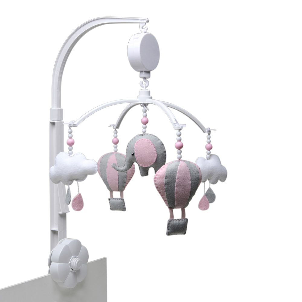 Móbile Musical Elefante Balão Rosa Quarto Bebê Infantil Menina Móbile Musical Elefante Balão Rosa Quarto Bebê Infantil Menina