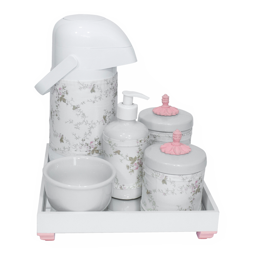 Kit Higiene Espelho Completo Porcelanas, Garrafa e Capa Provençal Rosa Quarto Bebê Menina Kit Higiene Espelho Completo Porcelanas, Garrafa e Capa Provençal Rosa Quarto Bebê Menina