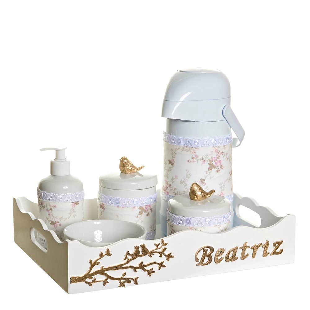 Kit Higiene Pássaros Com 6 Peças, Capa e Nome Do Bebê Quarto Bebê Kit Higiene Pássaros Com 6 Peças, Capa e Nome Do Bebê Quarto Bebê