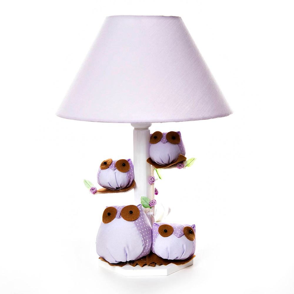 Abajur Madeira Coruja Lilás Quarto Bebê Infantil Menina Abajur Madeira Coruja Lilás Quarto Bebê Infantil Menina