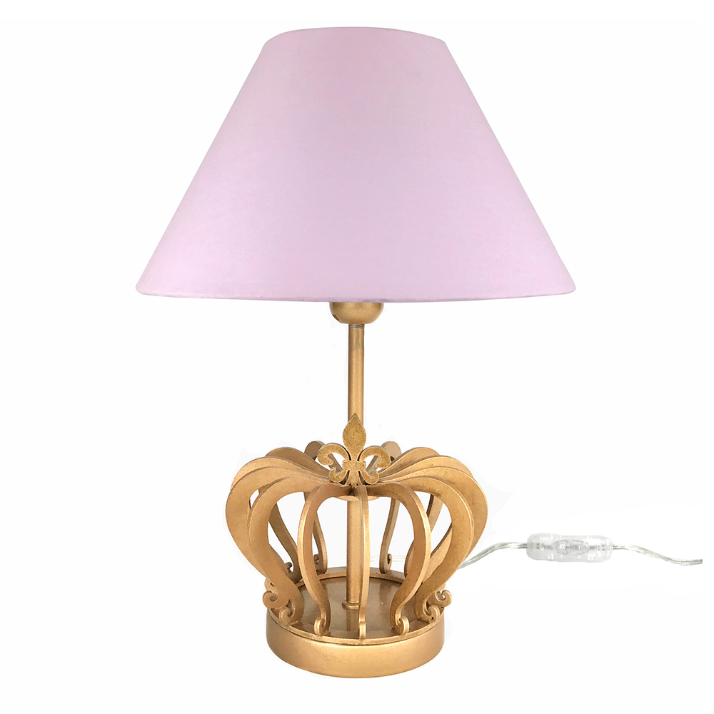 Abajur Coroa Dourada Cúpula Rosa Quarto Bebê Infantil Menina Abajur Coroa Dourada Cúpula Rosa Quarto Bebê Infantil Menina