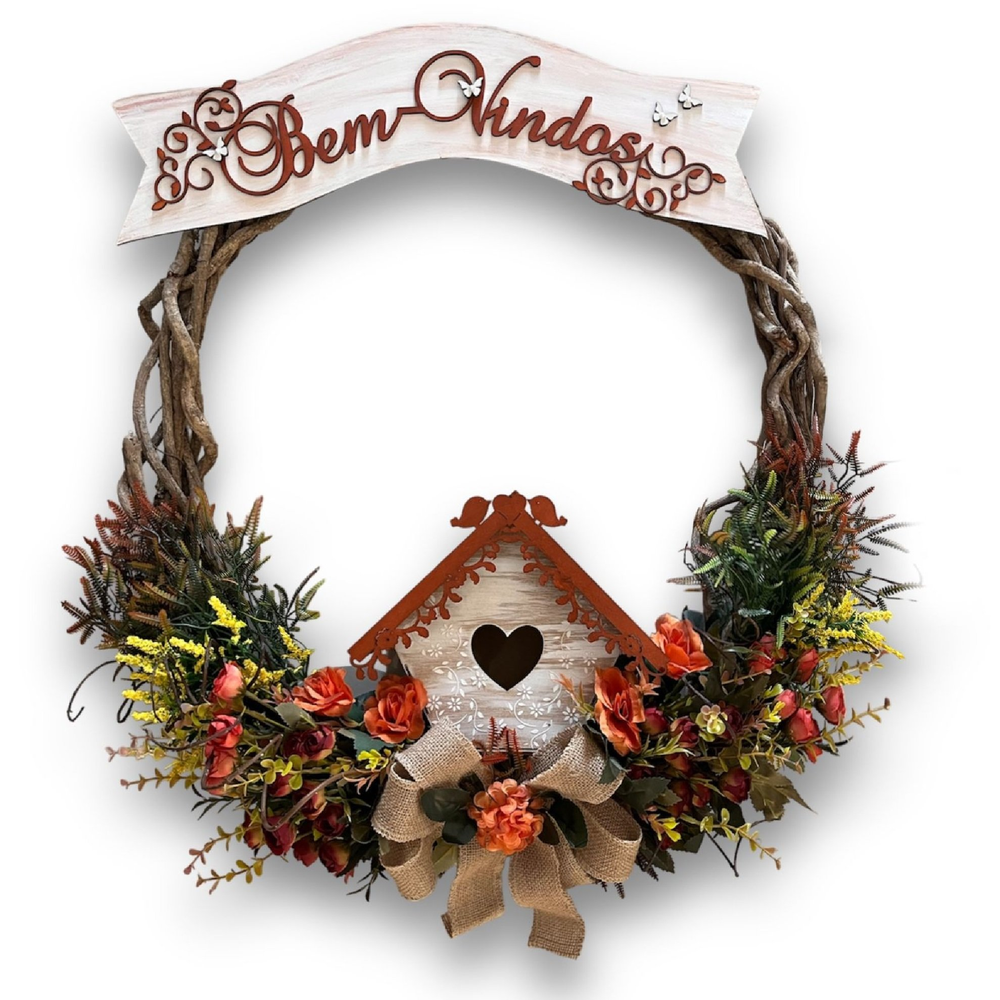 Enfeite de Porta de Entrada Guirlanda de Flores - 70cm - Grande Enfeite de Porta de Entrada Guirlanda de Flores - 70cm - Grande