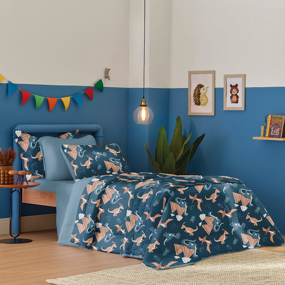 Jogo de Cama Casal Atlantix 3 Pçs 138x188x30 100% Algodão Era dos Dinossauros Jogo de Cama Casal Atlantix 3 Pçs 138x188x30 100% Algodão Era dos Dinossauros