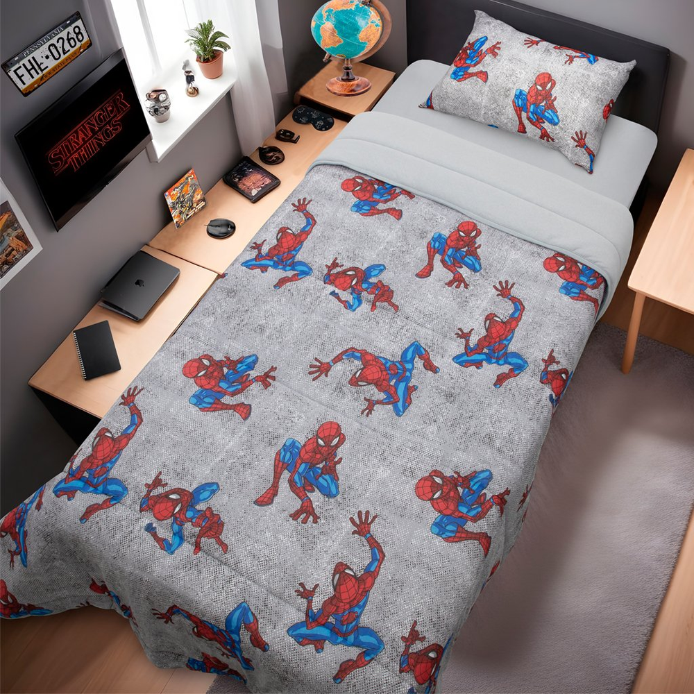 Edredom Solteiro Homem Aranha Marvel 150x220cm 100% Algodão Spider Wall Cinza Edredom Solteiro Homem Aranha Marvel 150x220cm 100% Algodão Spider Wall Cinza