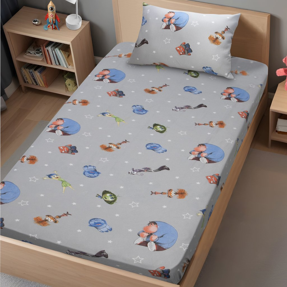 Jogo de Cama Solteiro Divertidamente Disney Malha 70% Algodão 30% Poliéster Cinza Jogo de Cama Solteiro Divertidamente Disney Malha 70% Algodão 30% Poliéster Cinza