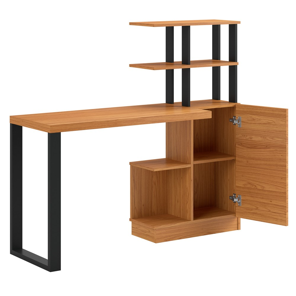 Estante Escrivaninha Estilo Industrial 1 Porta F17 Freijó/Preto Fosco - Pradel Estante Escrivaninha Estilo Industrial 1 Porta F17 Freijó/Preto Fosco - Pradel