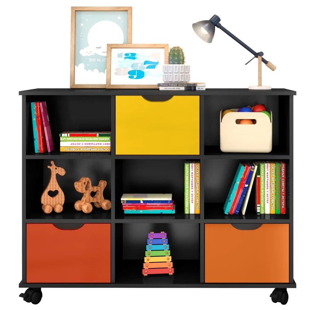 Nicho Organizador 3 Gavetas com Rodízios Preto/Colorido - Qmovi Nicho Organizador 3 Gavetas com Rodízios Preto/Colorido - Qmovi