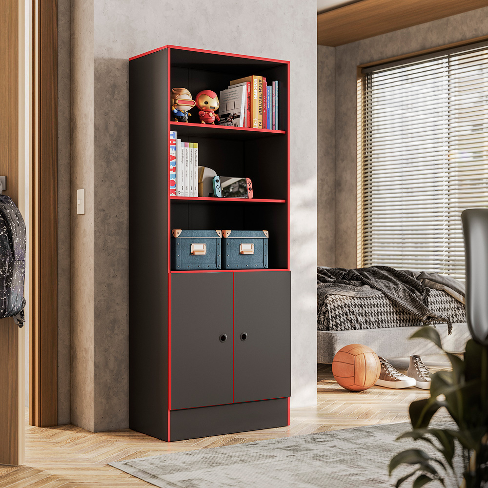 Estante para Livros Cosenza Preto Vermelho Estante para Livros Cosenza Preto Vermelho