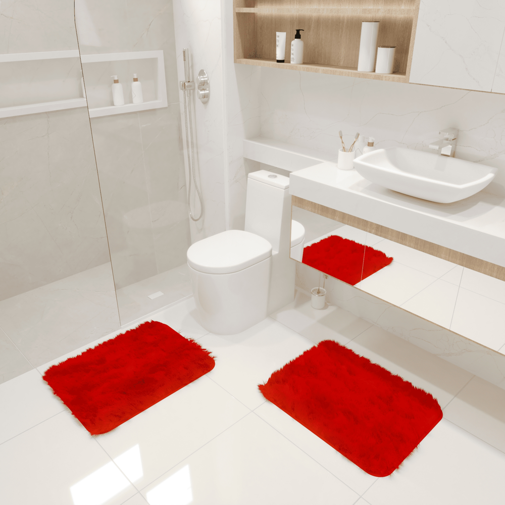Kit Tapete Banheiro Felpudo Peludo Vermelho 40 x 60 cm Kit Tapete Banheiro Felpudo Peludo Vermelho 40 x 60 cm