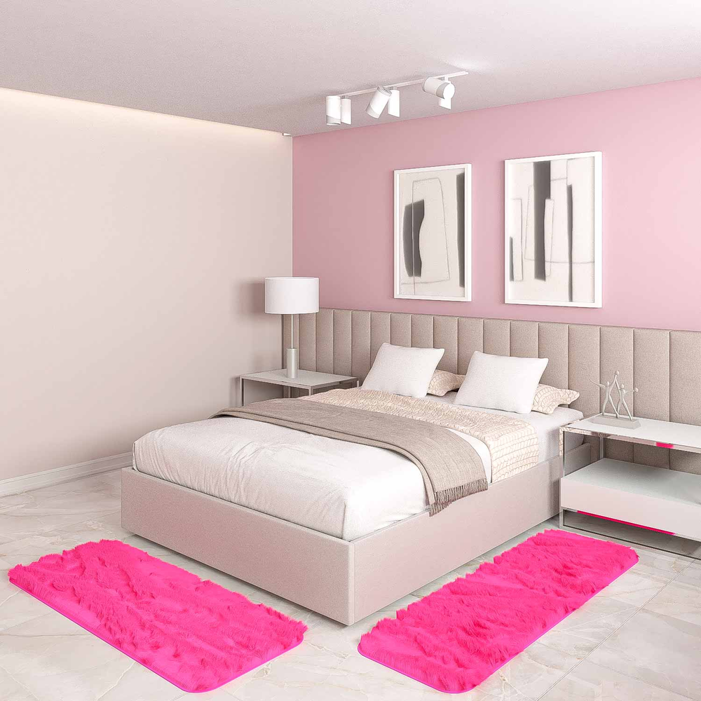 Jogo Tapete Passadeia Quarto 2 Uni Rosa 50 x 140 cm Jogo Tapete Passadeia Quarto 2 Uni Rosa 50 x 140 cm