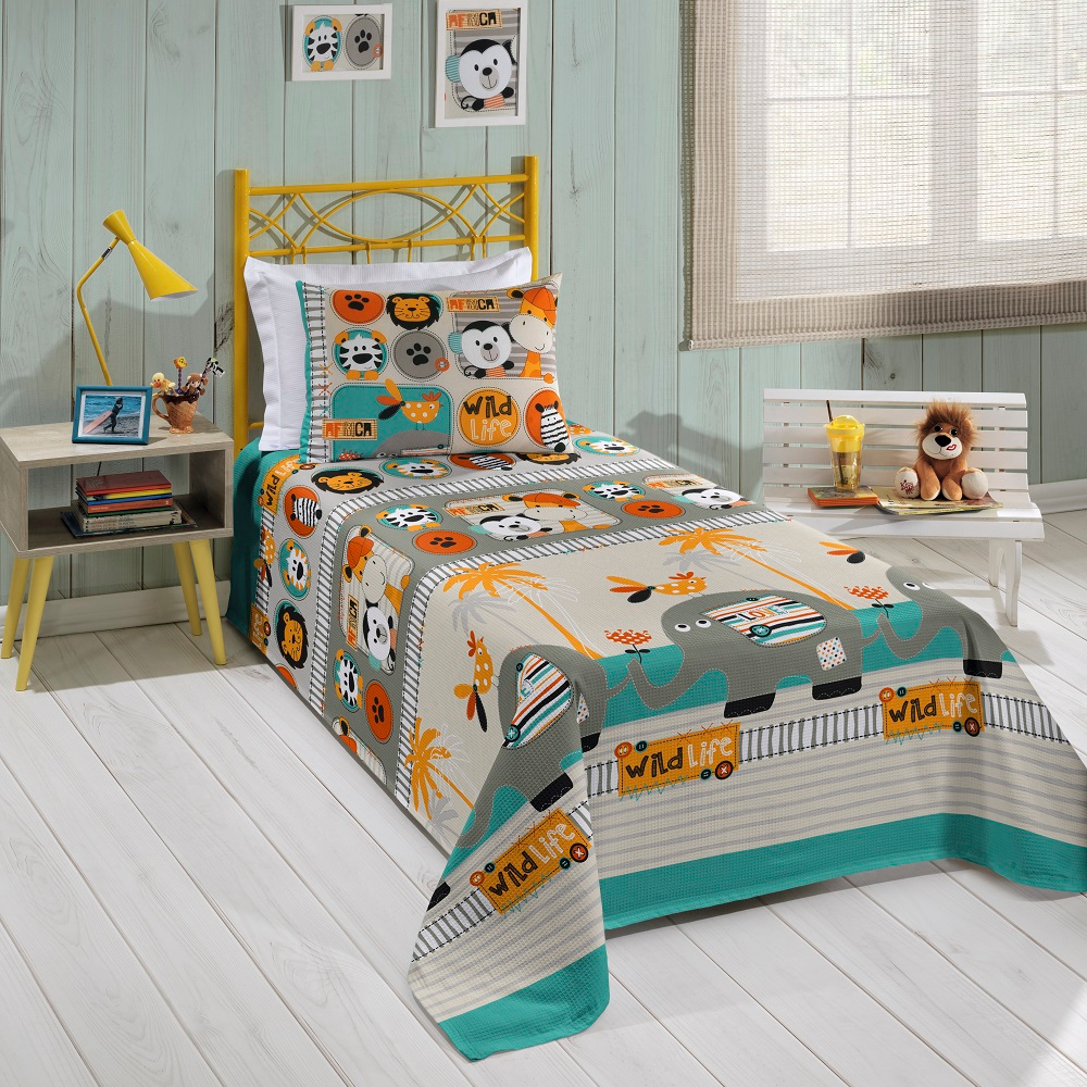 Colcha Piquet Infantil Solteiro 100% Algodão Safari Laranja 1 Peça - Santista Infantil Colcha Piquet Infantil Solteiro 100% Algodão Safari Laranja 1 Peça - Santista Infantil