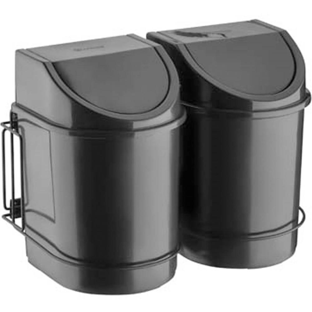 Lixeira Deslizante Dupla 24L Suporte Aramado Preto Fosco com Lixeira Deslizante Dupla 24L Suporte Aramado Preto Fosco com