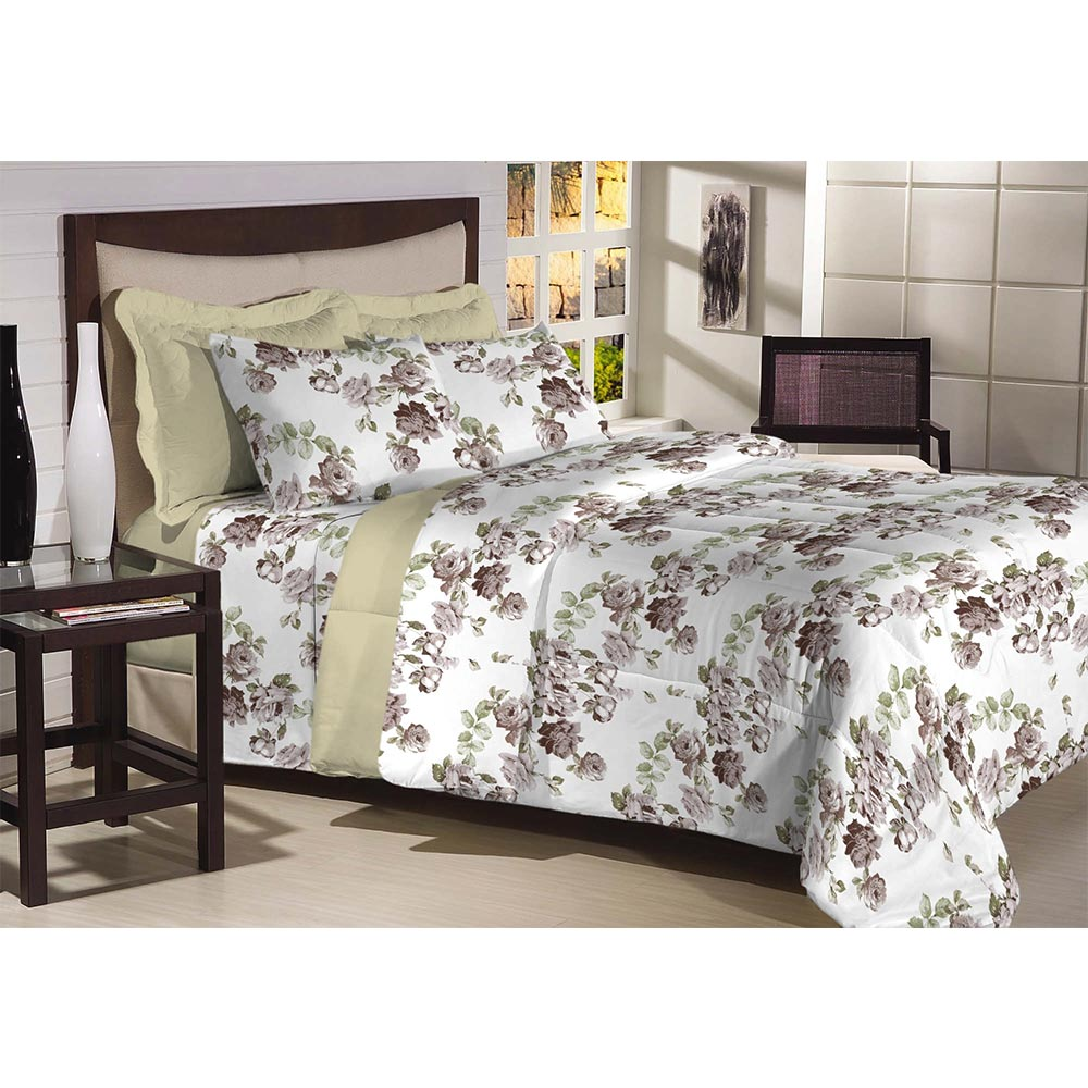Edredon Dupla Face Queen 200 fios Top Confort Verde Floral 1 peça Textil Lar Edredon Dupla Face Queen 200 fios Top Confort Verde Floral 1 peça Textil Lar