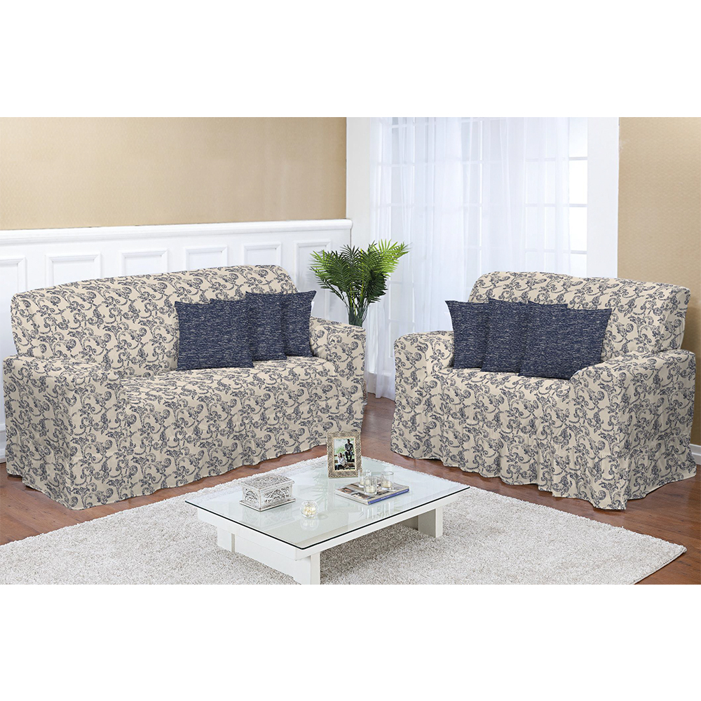 Kit Capa de Sofá 2 e 3 lugares Decore Azul Marinho Estampado 2 peças Textil Lar Kit Capa de Sofá 2 e 3 lugares Decore Azul Marinho Estampado 2 peças Textil Lar