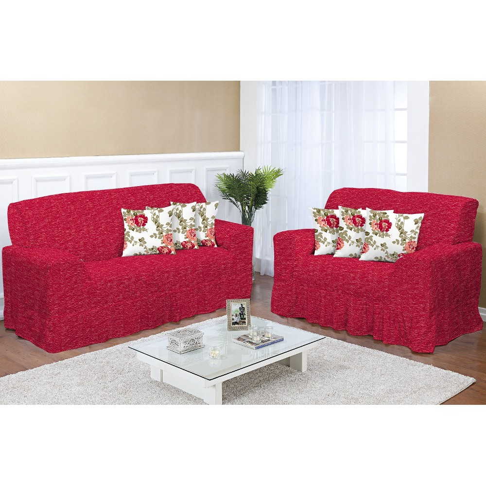 Kit Capa de Sofá Rajada Vermelha 2 e 3 lugares Decore 2 peças Textil Lar Kit Capa de Sofá Rajada Vermelha 2 e 3 lugares Decore 2 peças Textil Lar