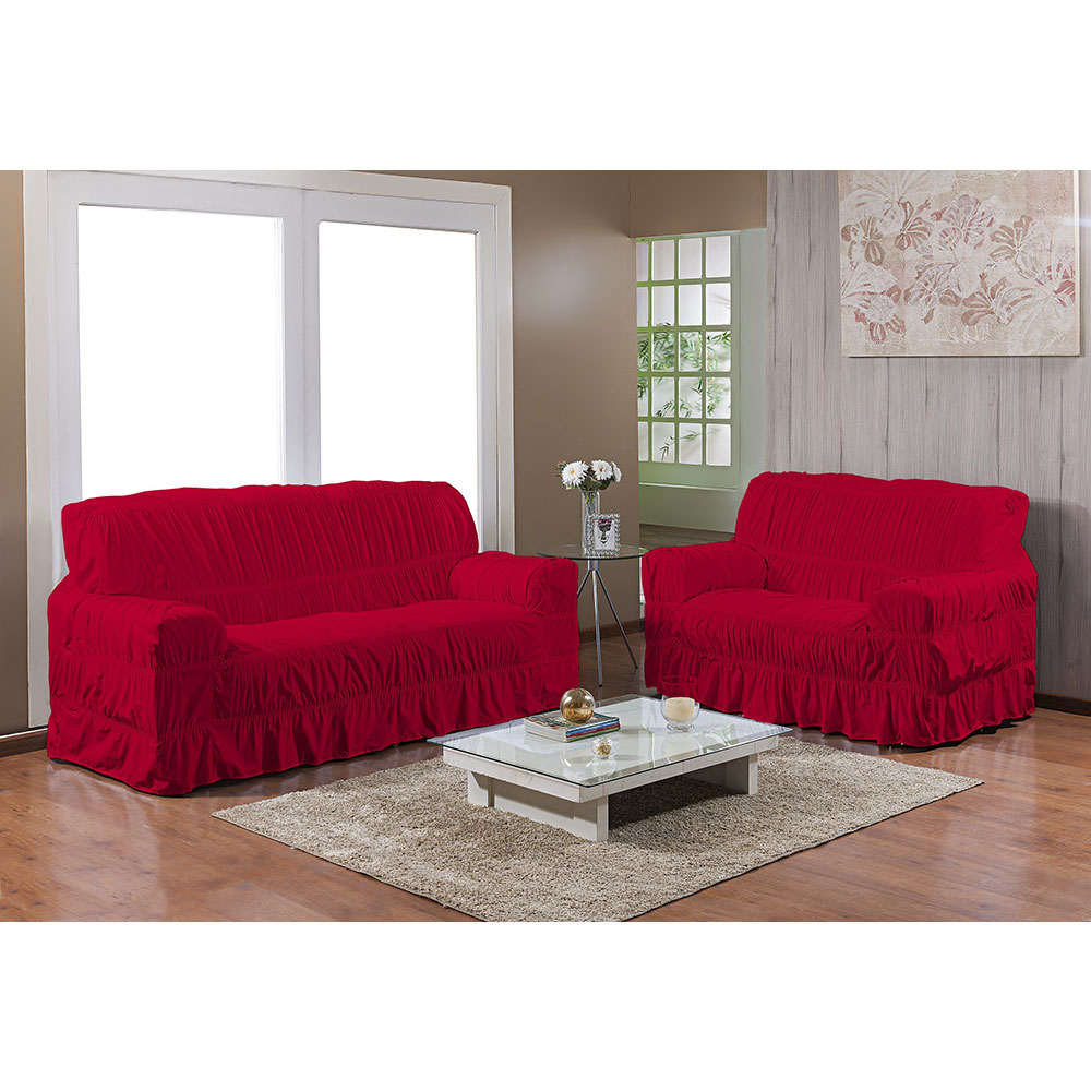 Kit Capa de Sofá 25 elásticos 2 e 3 lugares Gel Prime Vermelho 2 peças Kit Capa de Sofá 25 elásticos 2 e 3 lugares Gel Prime Vermelho 2 peças