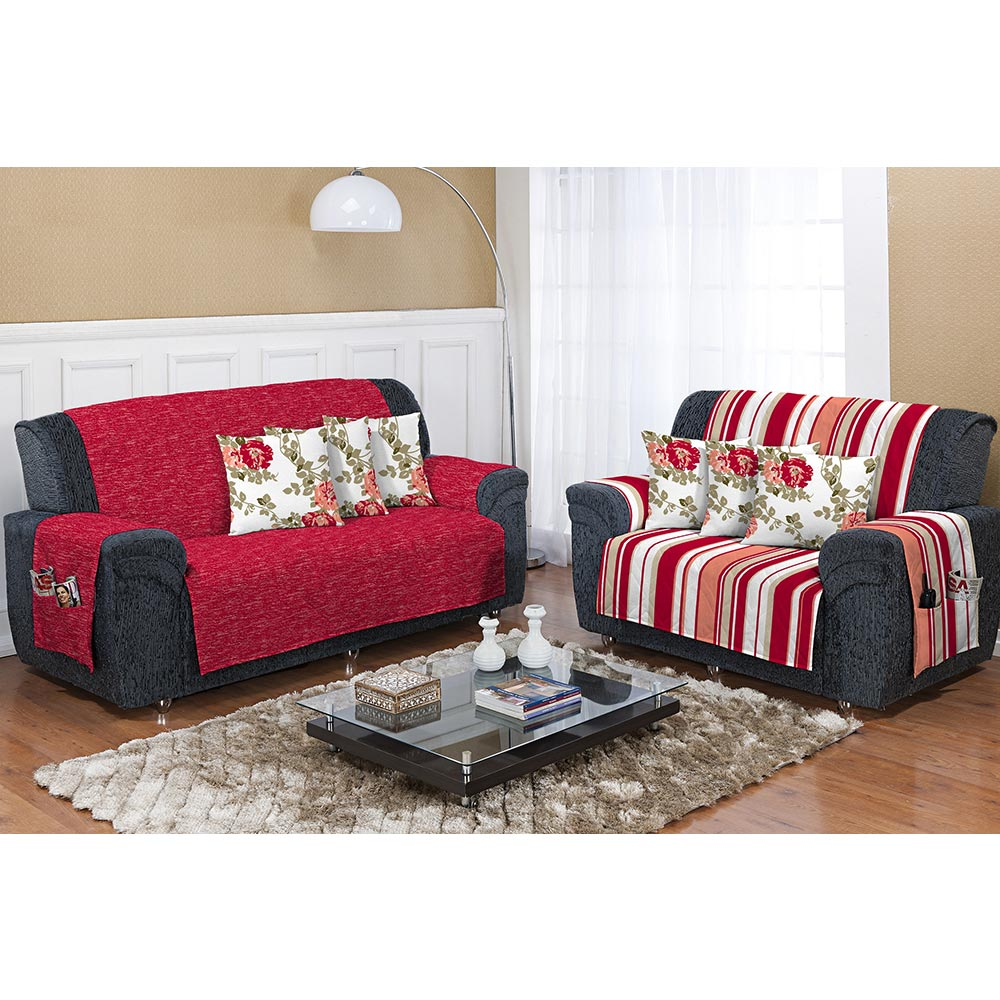 Kit Protetor de Sofá Dupla Face 2 e 3 lugares Decore Vermelho Listrado 2 peças Textil Lar Kit Protetor de Sofá Dupla Face 2 e 3 lugares Decore Vermelho Listrado 2 peças Textil Lar