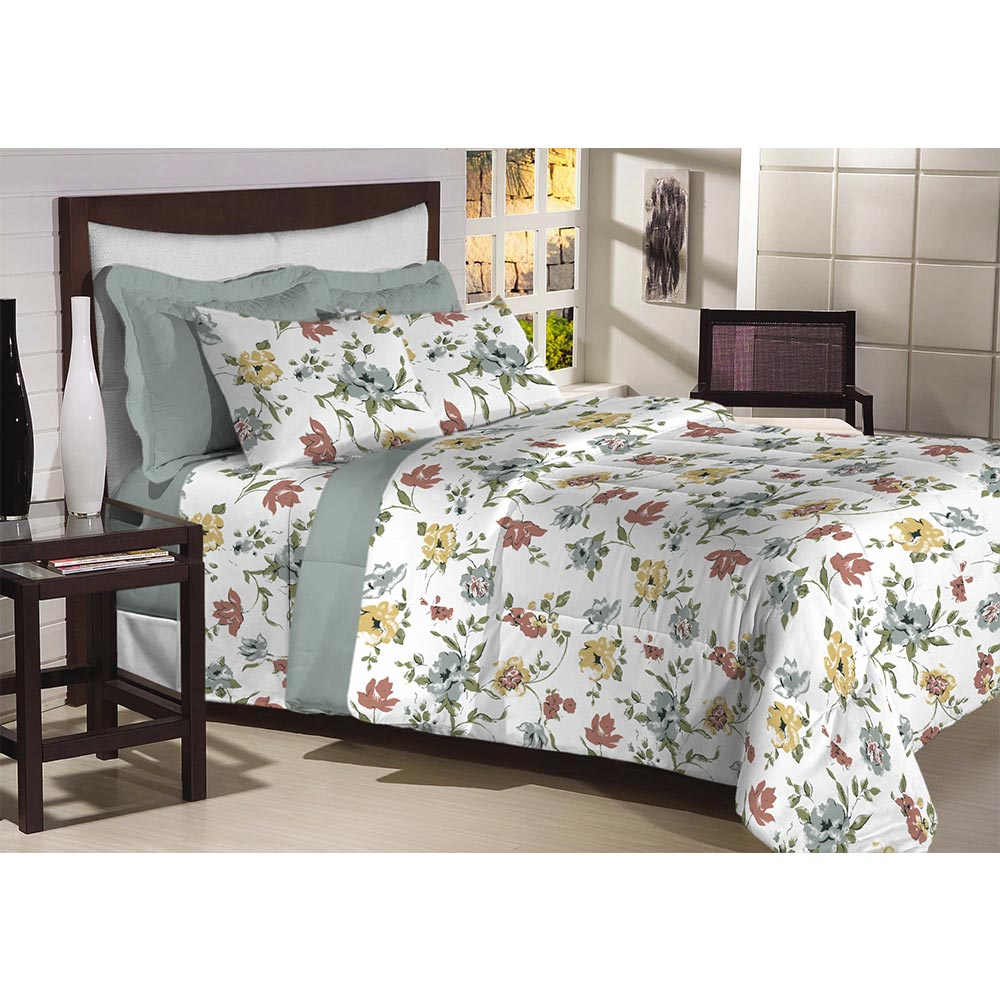 Jogo de Cama Queen 200 fios Top Confort Verde Escuro 4 peças Textil Lar Jogo de Cama Queen 200 fios Top Confort Verde Escuro 4 peças Textil Lar