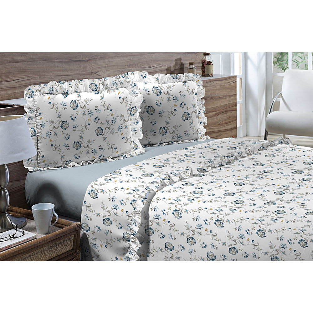 Jogo de Cama Queen 180 fios Romantique Azul Claro 4 peças Textil Lar Jogo de Cama Queen 180 fios Romantique Azul Claro 4 peças Textil Lar