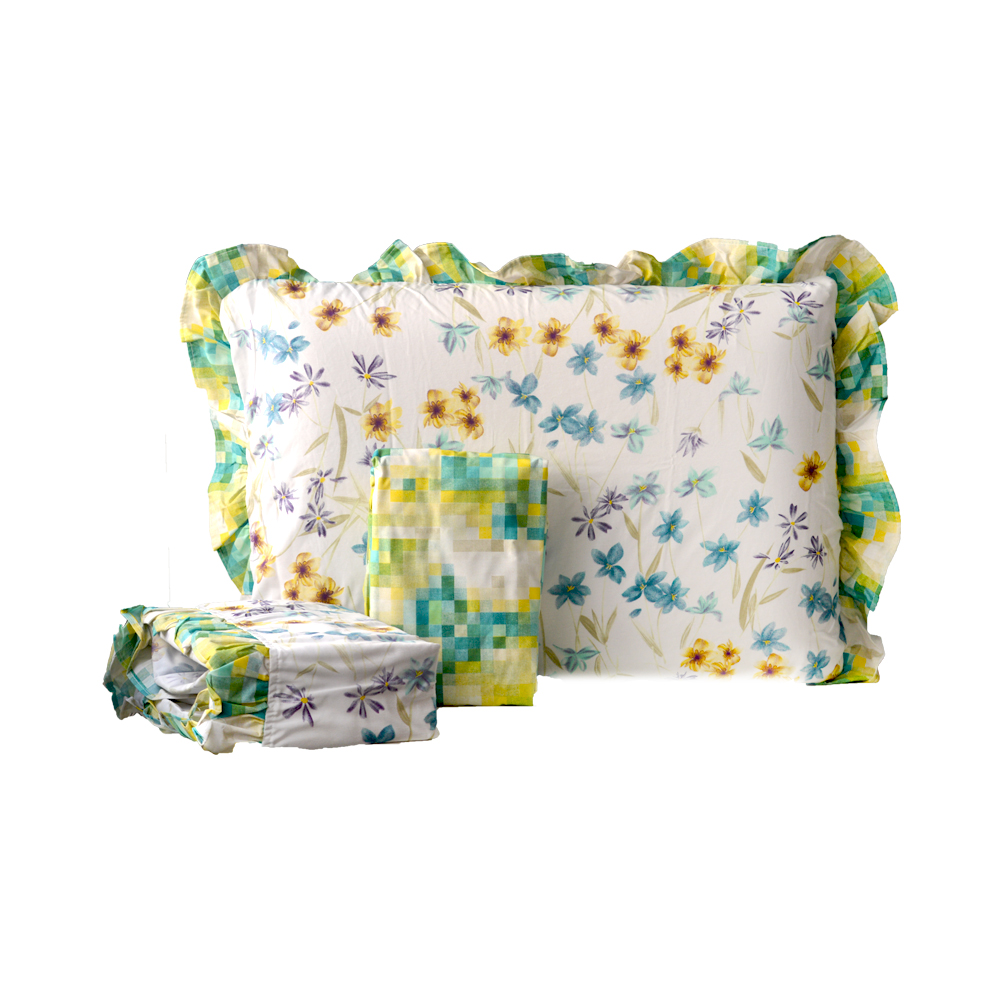 Jogo de Cama Solteiro 180 fios Romantique Verde Floral com Xadrez 3 peças Textil Lar Jogo de Cama Solteiro 180 fios Romantique Verde Floral com Xadrez 3 peças Textil Lar
